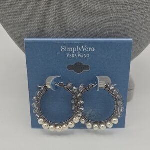 5 FOR $25! Simply Vera Vera Wang Silver Tone Pearl Hoop Earrings